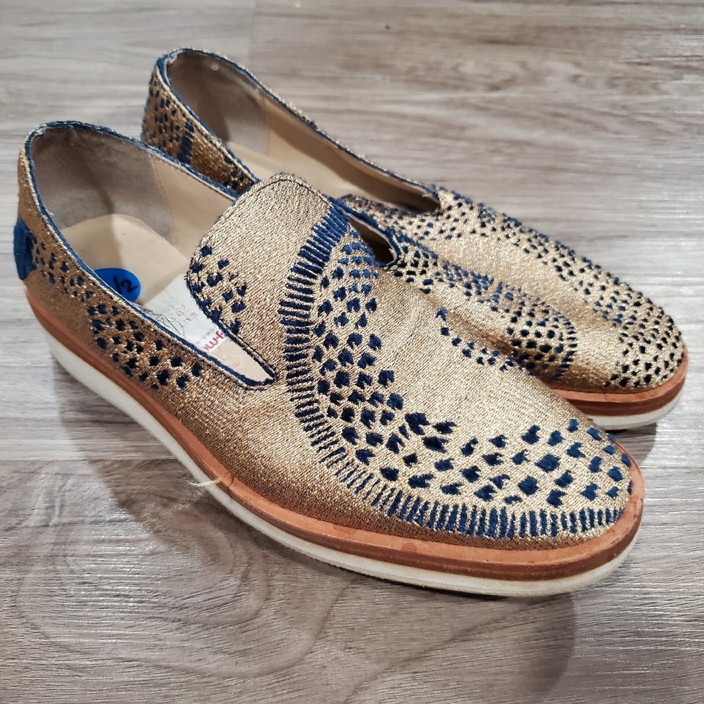 Free People Shoes Womens 38/8 Gold Blue Snake Eyes Slip On Loafers